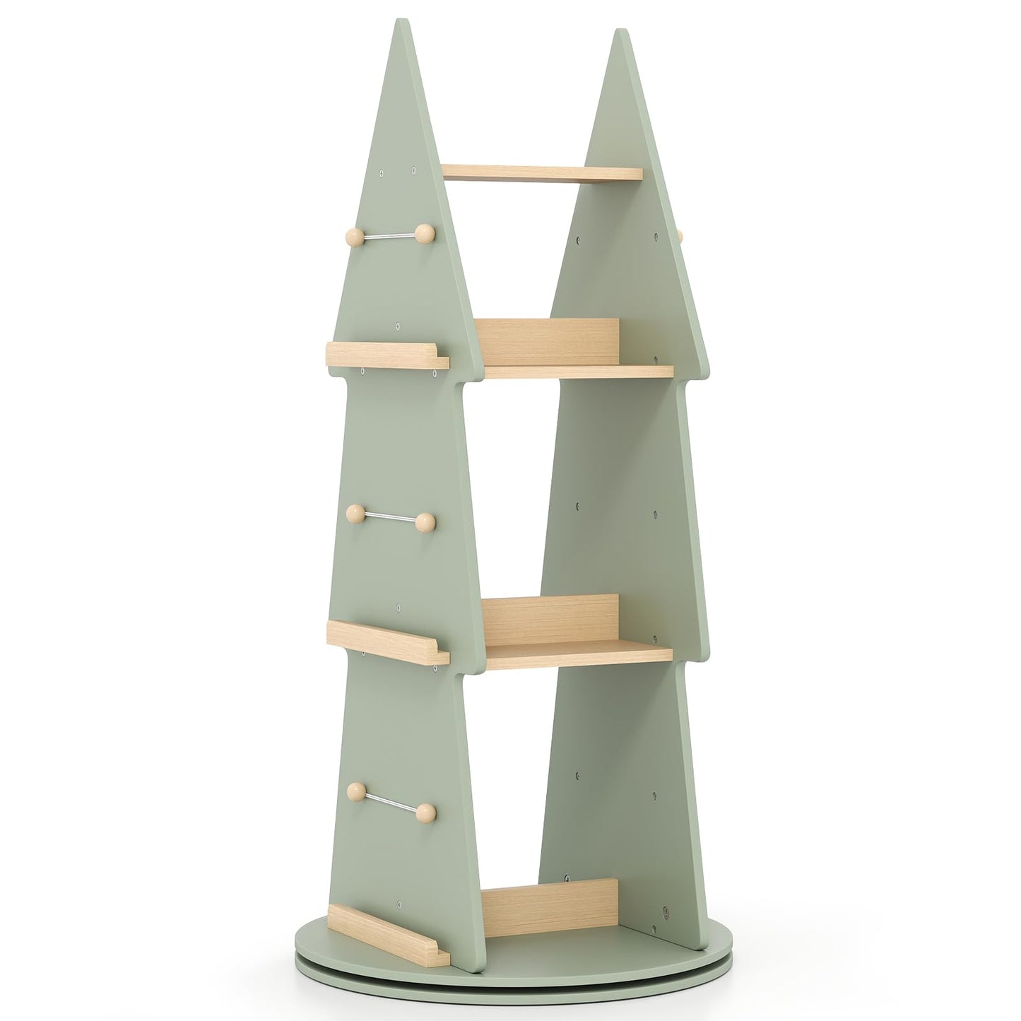 4 Tier 360°Rotating Childrens Bookcase with Side Hooks