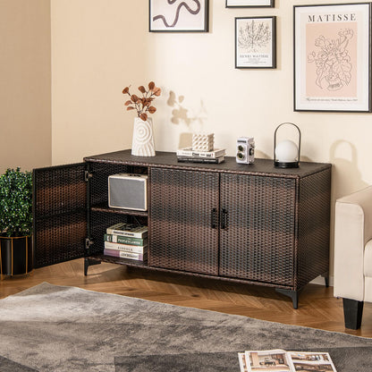 318 L Patio Wicker Storage Cabinet Deck Box with Removable Shelves