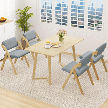 Wooden Counter Dining Chairs with Linen Fabric Seat Set of 2