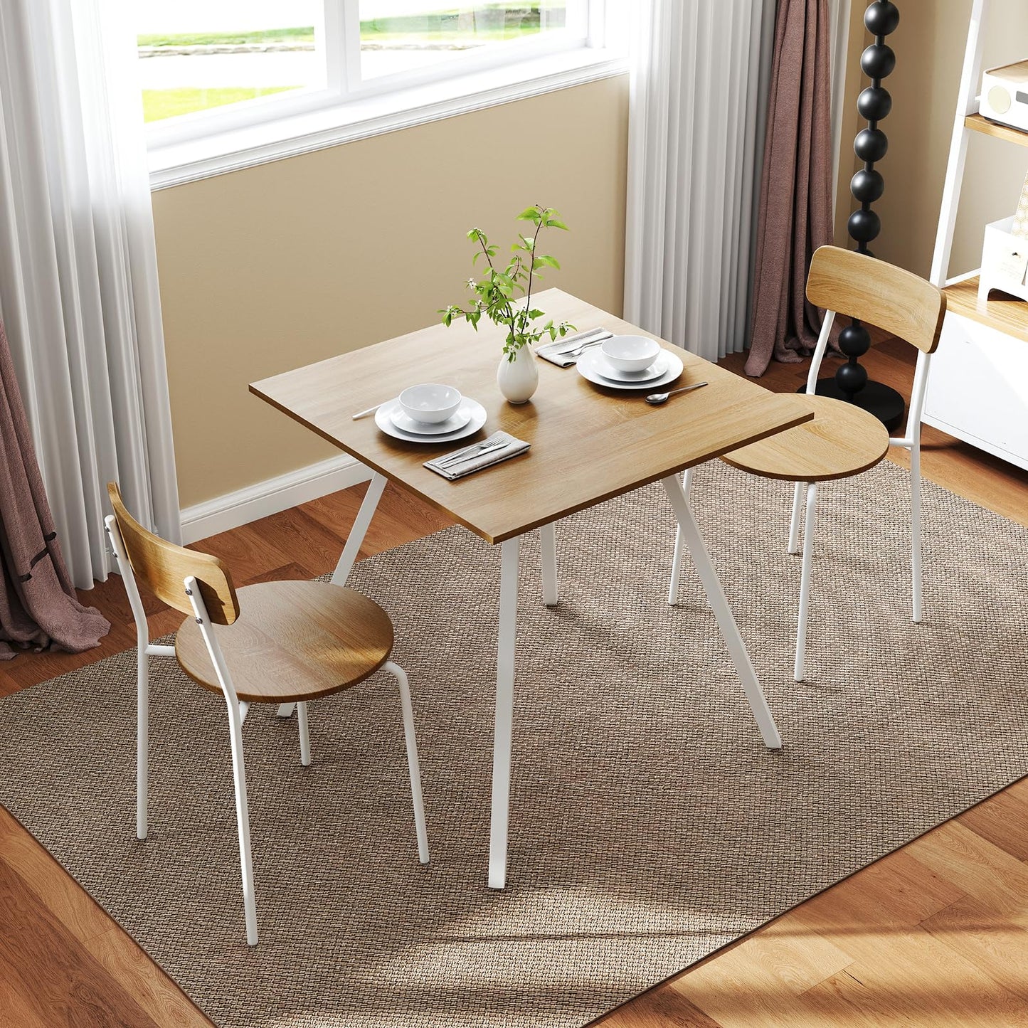 3 Piece Breakfast Kitchen Table and Chairs with Metal Legs & Adjustable Foot Pads