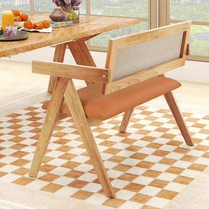 Rubber Wood Dining Bench with Armrest and Sherpa Upholstered Backrest