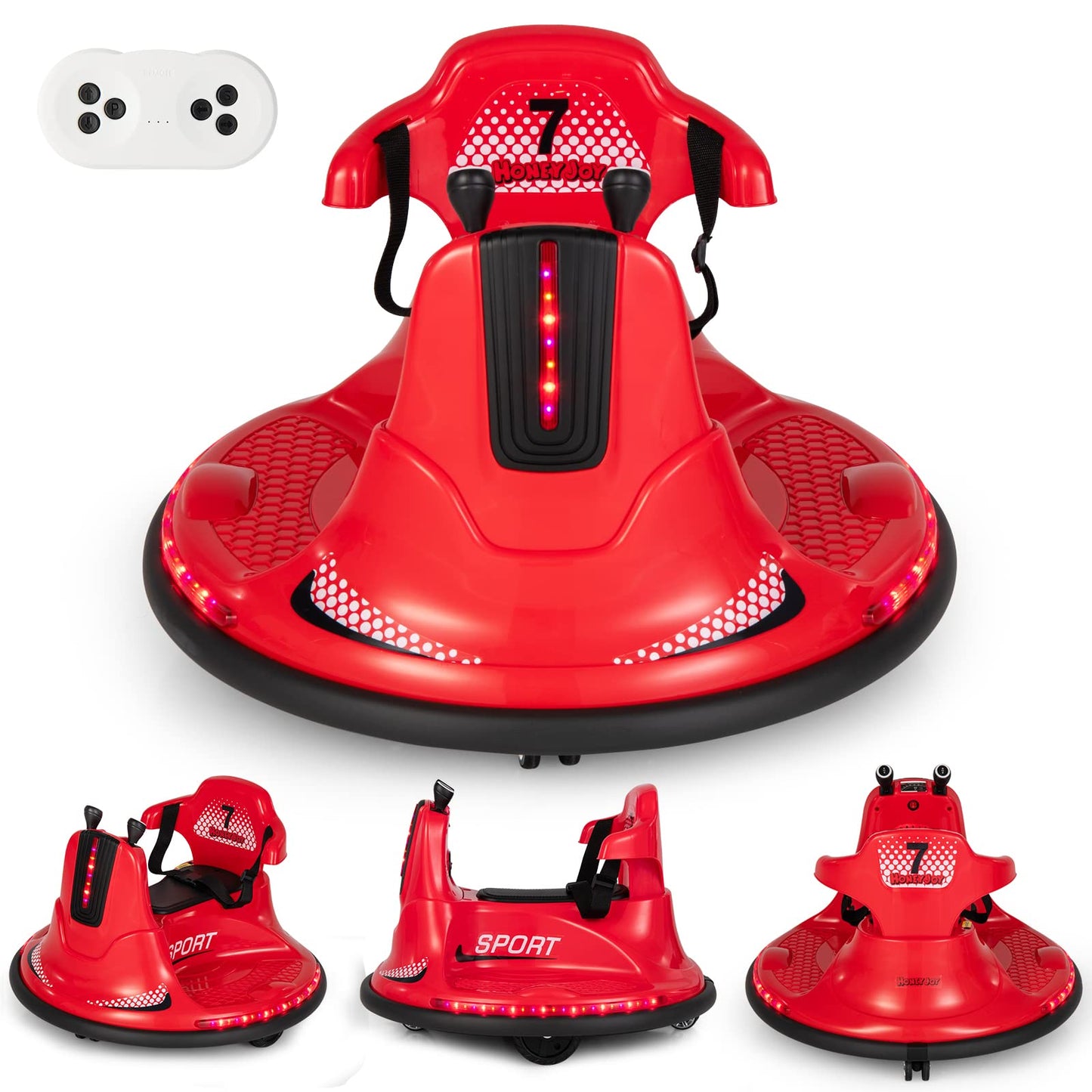 360 Spin Kids Bumper Car 12V Battery Powered Ride On Toy with Remote Control Dual Joysticks