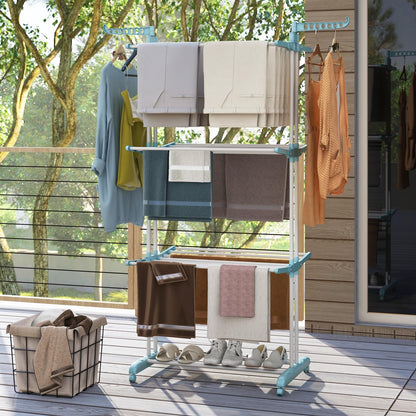 4 Tier Foldable Airer Clothes Drying Rack with Wings and Casters