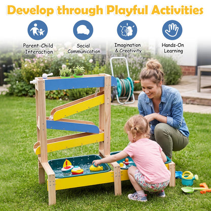 Fir Wood Montessori Sensory Play Activity Table with 2 Water Basin and Submarine Toys for Boys and Girls 3+