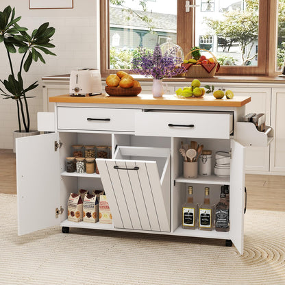 Mobile Kitchen Island with Trash Can Storage with 2 Drawers