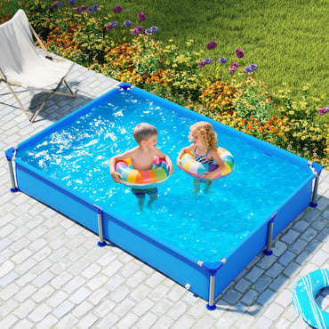 Above Ground Swimming Pool Outdoor Rectangular Pool for Kids above 3 with Metal Frame