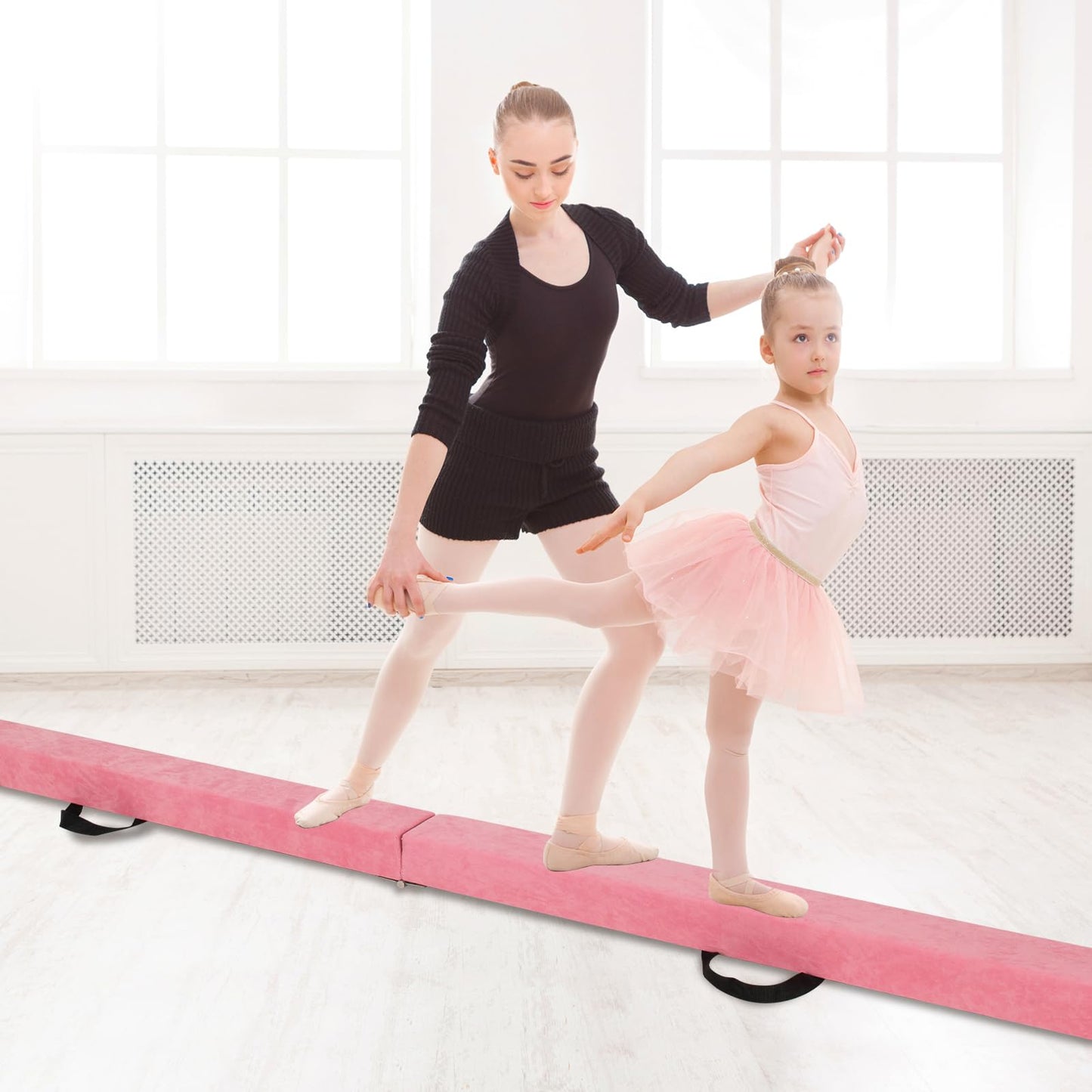 270CM Folding Balance Beam with Solid Wood Base and Anti-slip Bottom