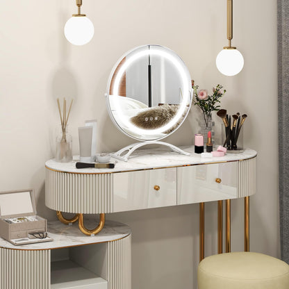Makeup Vanity Mirror with Lights and Touch Screen with 360-Degree Rotation