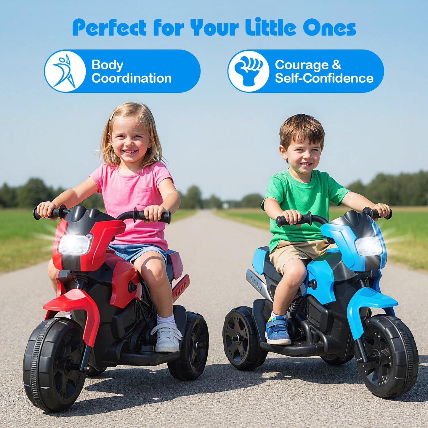 6V Kids 3-Wheel Ride on Motorbike with LED Headlight for Boys Girls Aged 37-72 Months