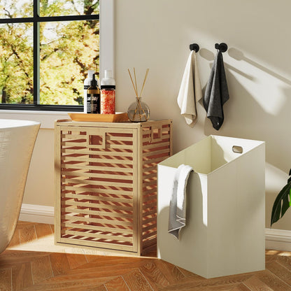 68 L Bamboo Tilt out Bathroom Laundry Hamper with Foldable Bin