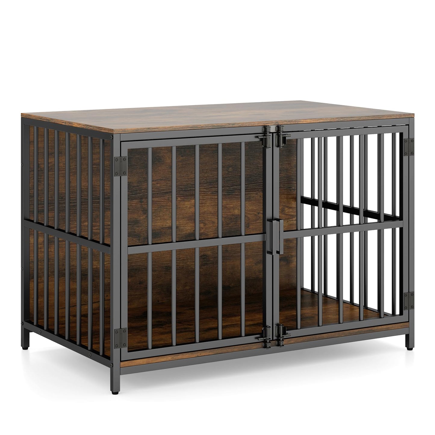 Wooden Indoor Dog Kennel with Lockable Double Doors for Small & Medium Sized Dogs