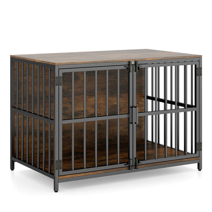 Wooden Indoor Dog Kennel with Lockable Double Doors for Small & Medium Sized Dogs