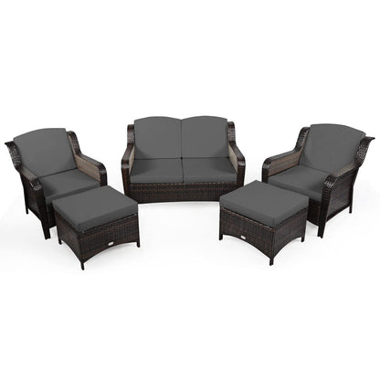 5 Pieces All-Weather Outdoor Sectional Conversation Set for Balcony Yard Lawn