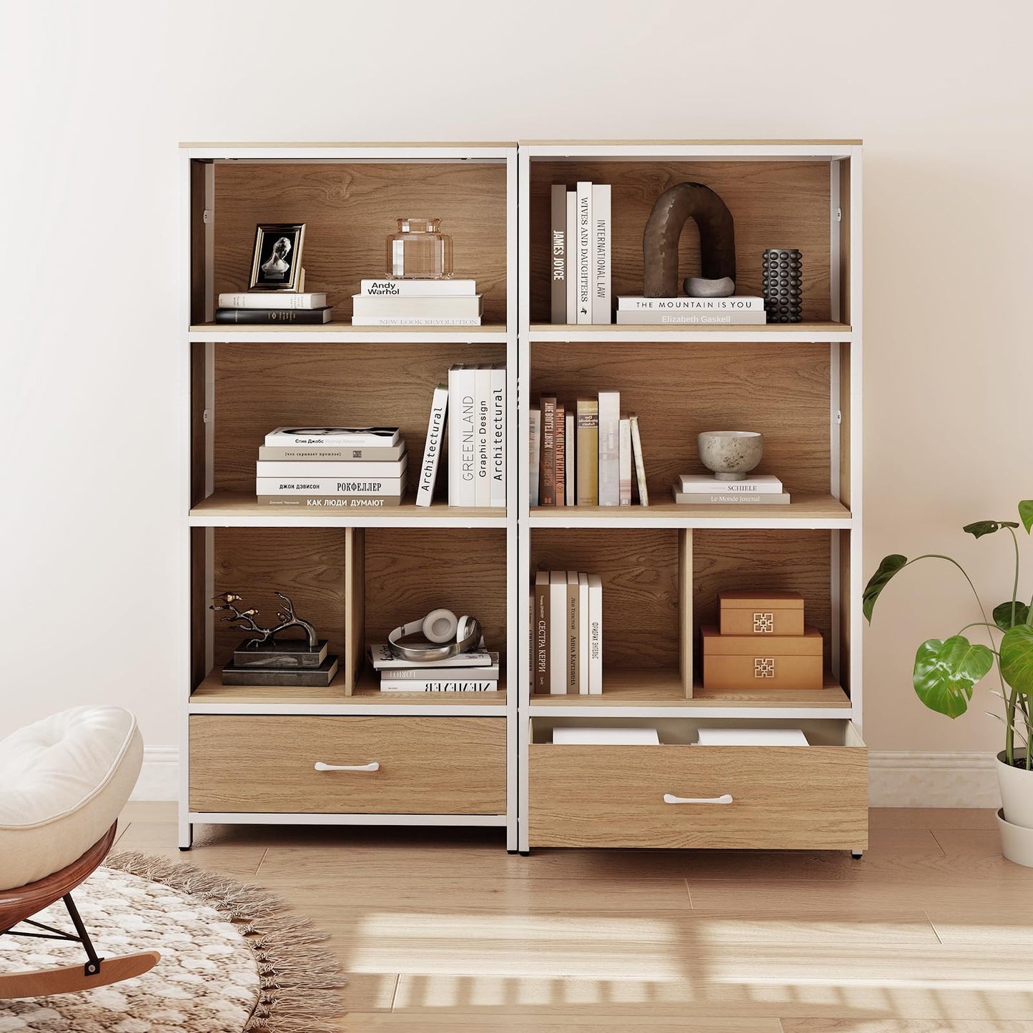 5-Tier Bookshelf, Freestanding Storage Bookcase Cabinet with 4 Storage Compartments