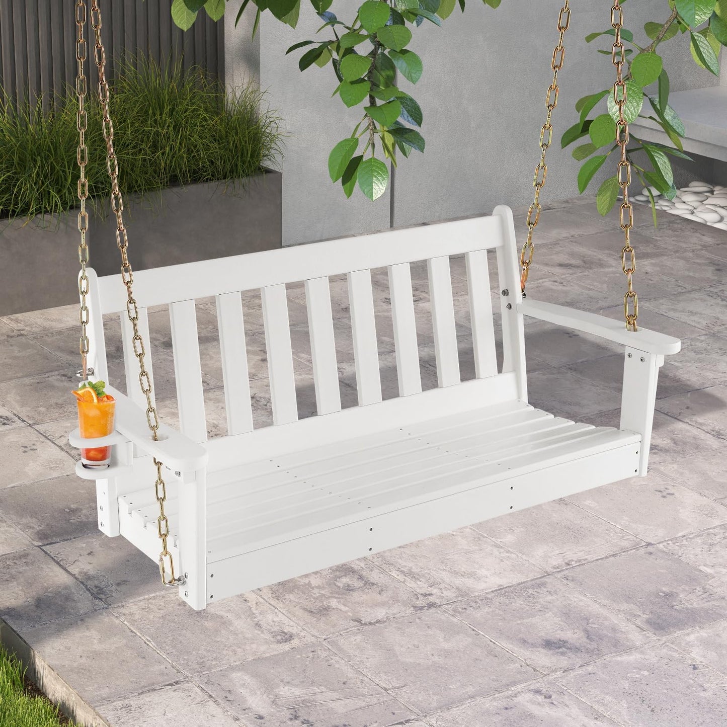 HDPE Porch Swing with Hidden Cup Holder and Adjustable Secure Chains