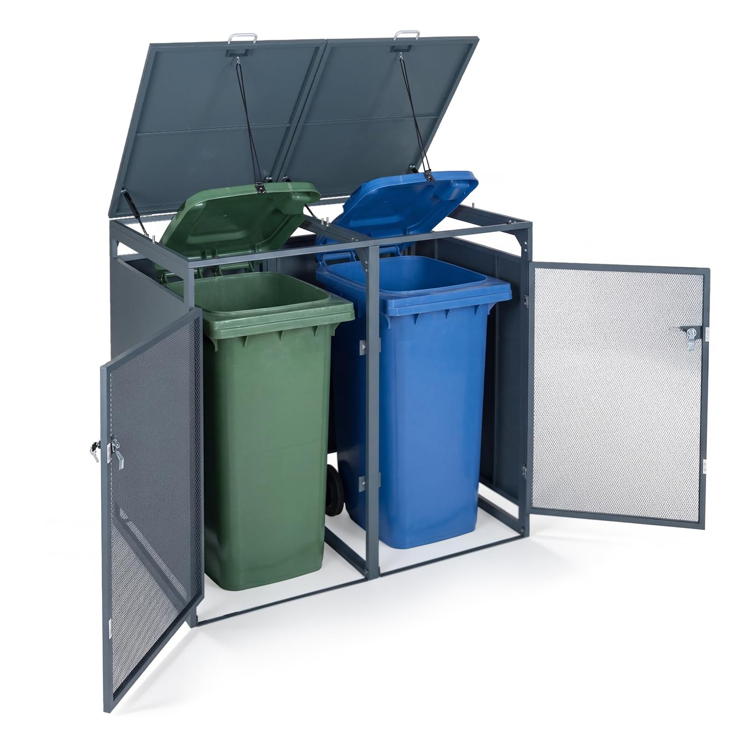 Double Wheelie Bin Storage, 240L Metal Garden Bin Hideaway with Gas Struts