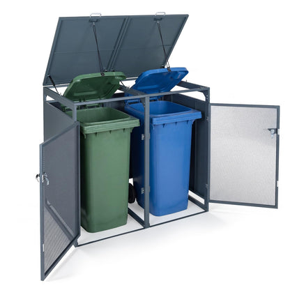 Double Wheelie Bin Storage, 240L Metal Garden Bin Hideaway with Gas Struts