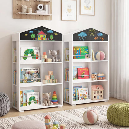 Kids Dollhouse Bookshelf with Chalkboard for Kids Room, Nursery, Playroom