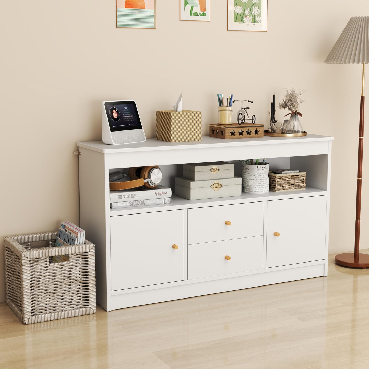 Wooden Kids Toy Children Bookshelf Storage Chest with Open Shelf