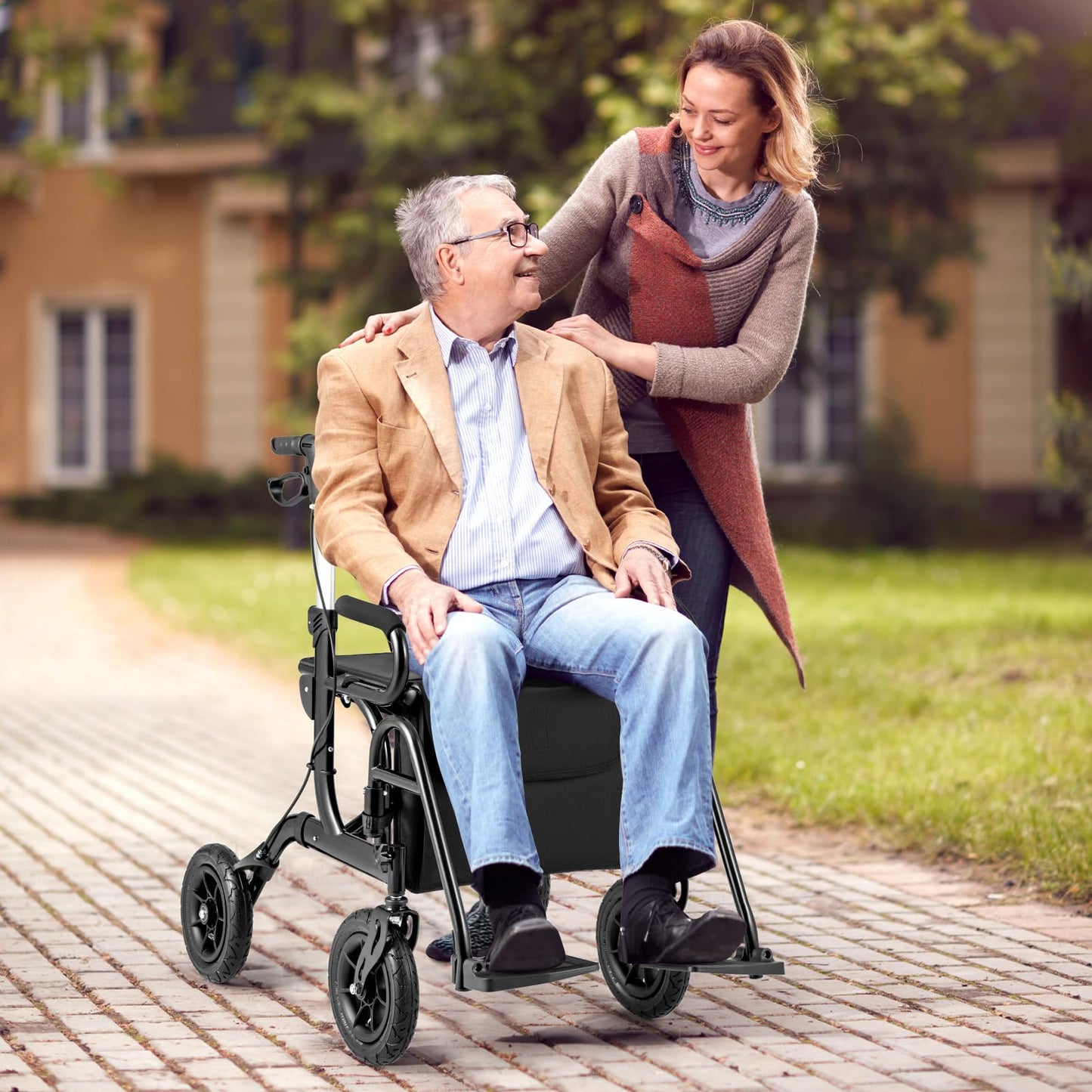 Wheeled Walking Frame Transfer Wheelchair with Seat