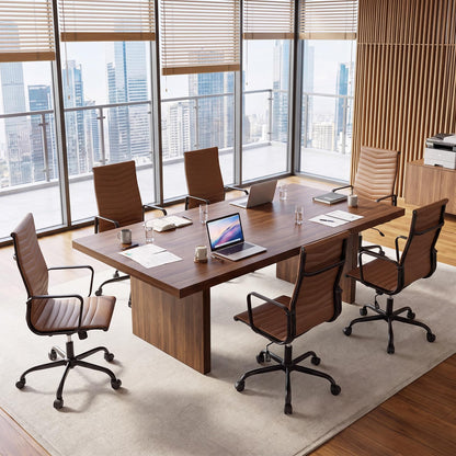 Ribbed Office Chair High Back PU Leather for Home Office with Adjustable Height