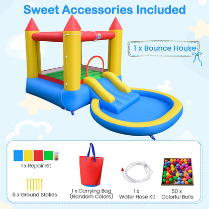 Inflatable Bounce House, Kids Water Park Wet Dry with Splash Pool, Water Slide