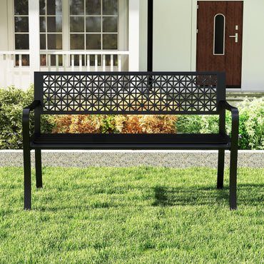 2-3 Seater Cross Grid Pattern Heavy Duty Metal Frame Loveseat Park Bench