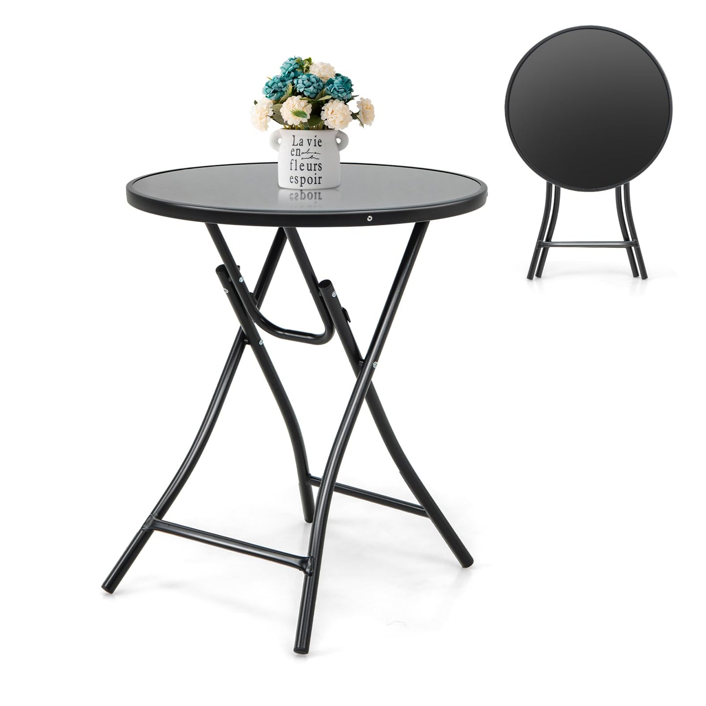 Round Bistro Table with Tempered Glass Tabletop