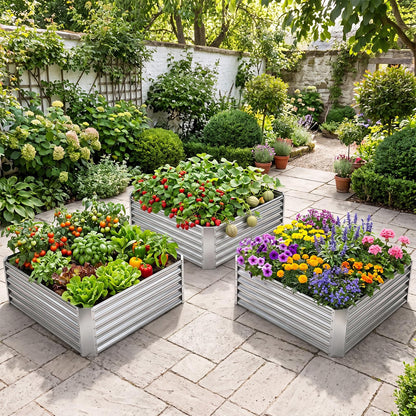 Galvanized Raised Garden Bed Rectangular Outdoor Planter Box with Open-Ended Bade