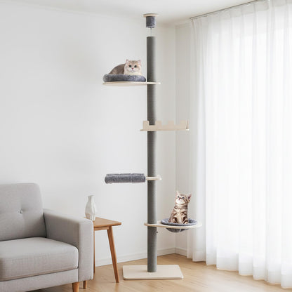 Floor to Ceiling Cat Tree, 5 Tier Tall Cat Tower with 236-271cm Adjustable Height