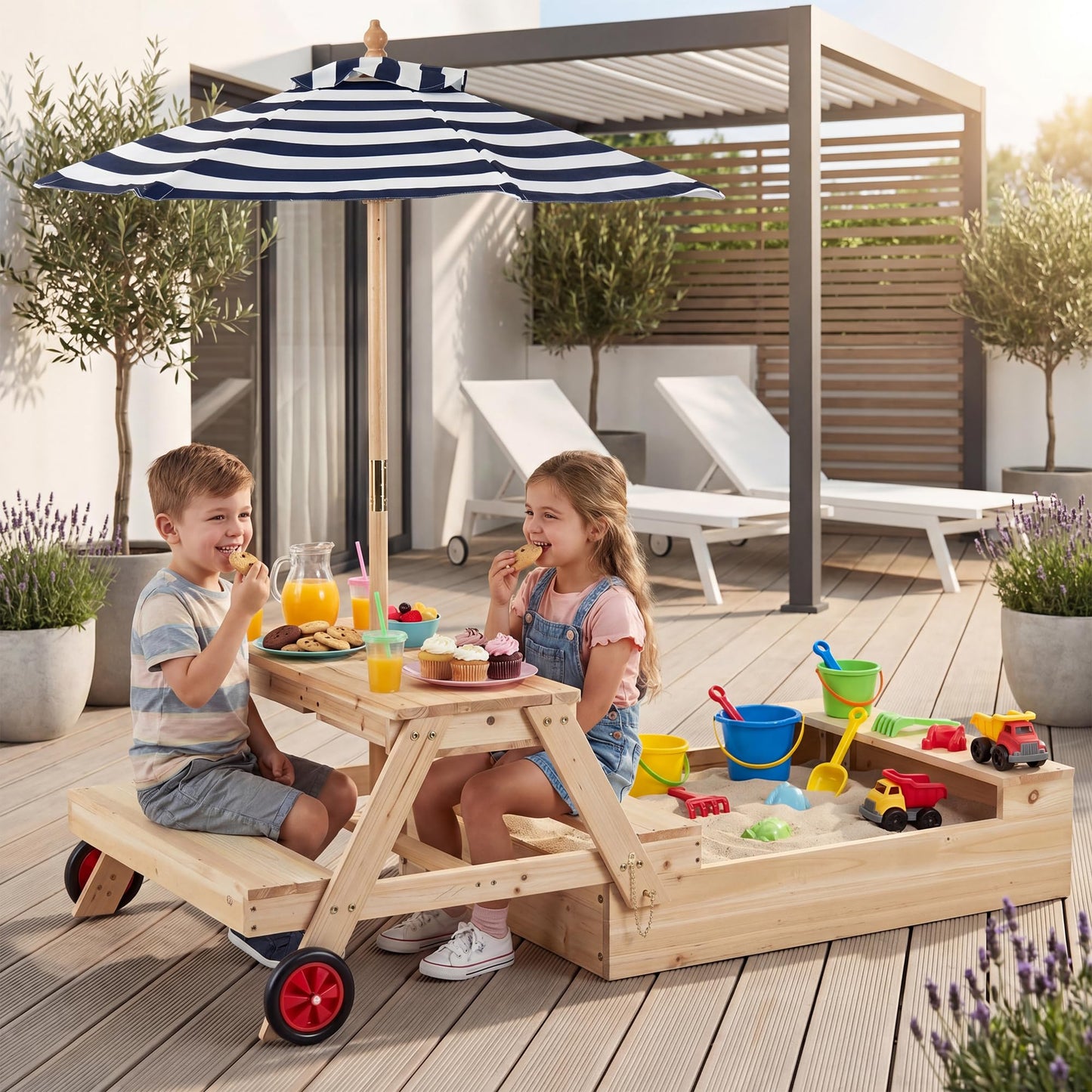 Kids Picnic Table with Sandbox, Wooden Children Garden Table and Bench Set
