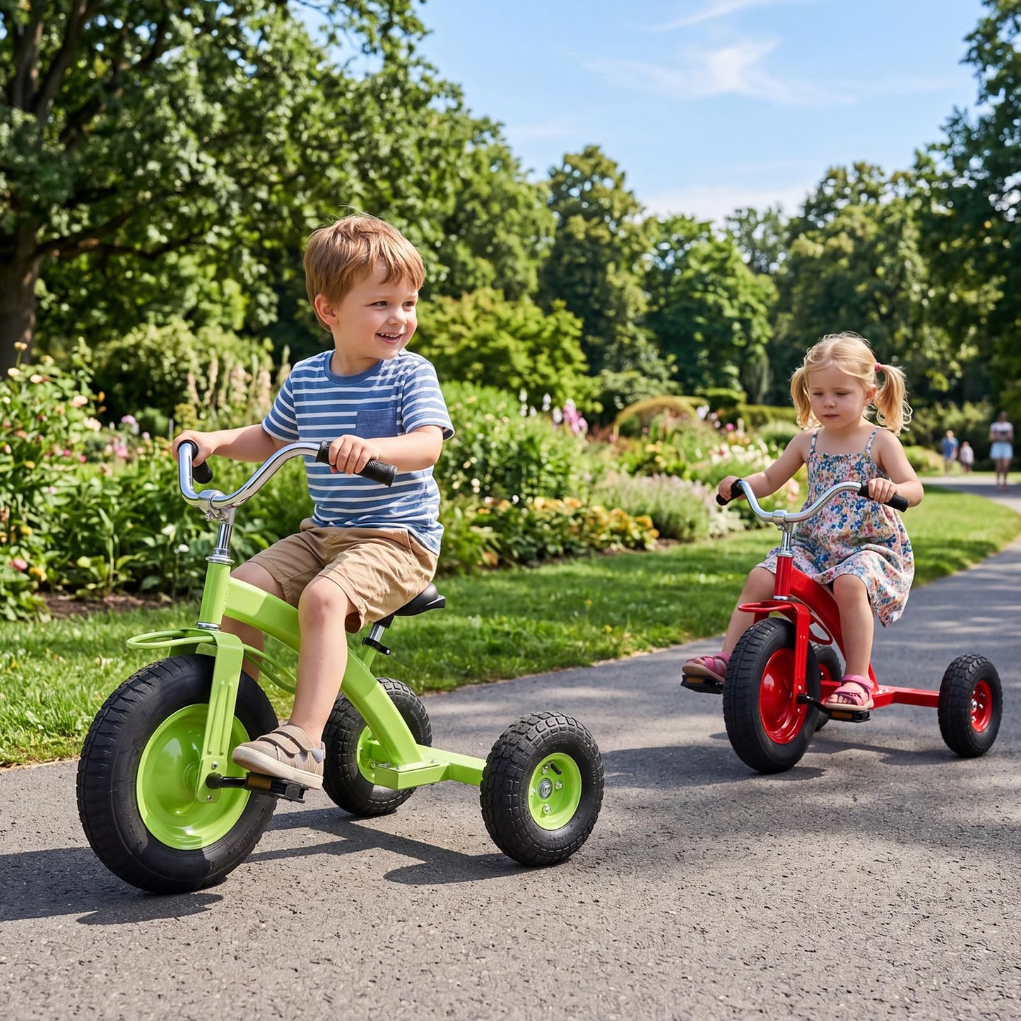 Kids Tricycle ( 84 x 55 x 68-77cm, without Storage Basket) | Carbon Steel Toddler Trike with Inflatable Rubber Tires