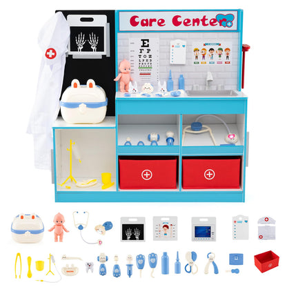 Wood Medical Center Toy Set with Examine Region and Height Measurer