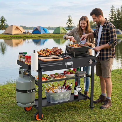 Portable Grill Table, Folding Grill Cart BBQ Prep Table with Heat-Resistant Mat