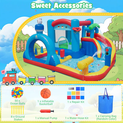 Inflatable Water Park, Kids Bouncy Castle with Splash Pool, Water Cannon