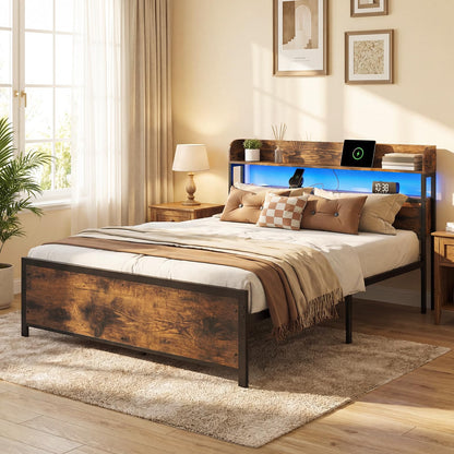 5FT King Size Bed Frame with RGB LED Lights, Charging Station