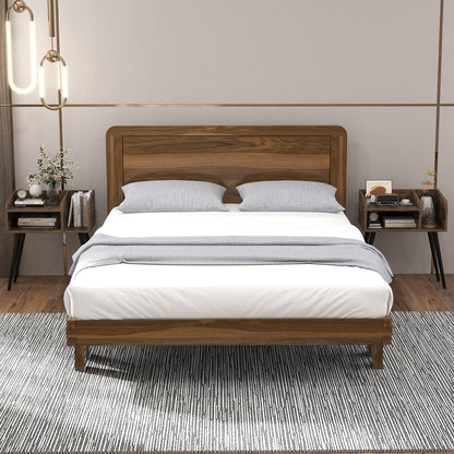 2-Tier Mid Century Modern Nightstand with Open Shelves