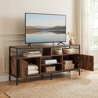 TV Stand Cabinet for TVs up to 65 Inches, 147cm Wooden Media Entertainment Center with 2 Storage Cabinets