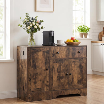 Storage Cabinet with 3 Doors, 3-Tier Side Rack & Lockable Wheel