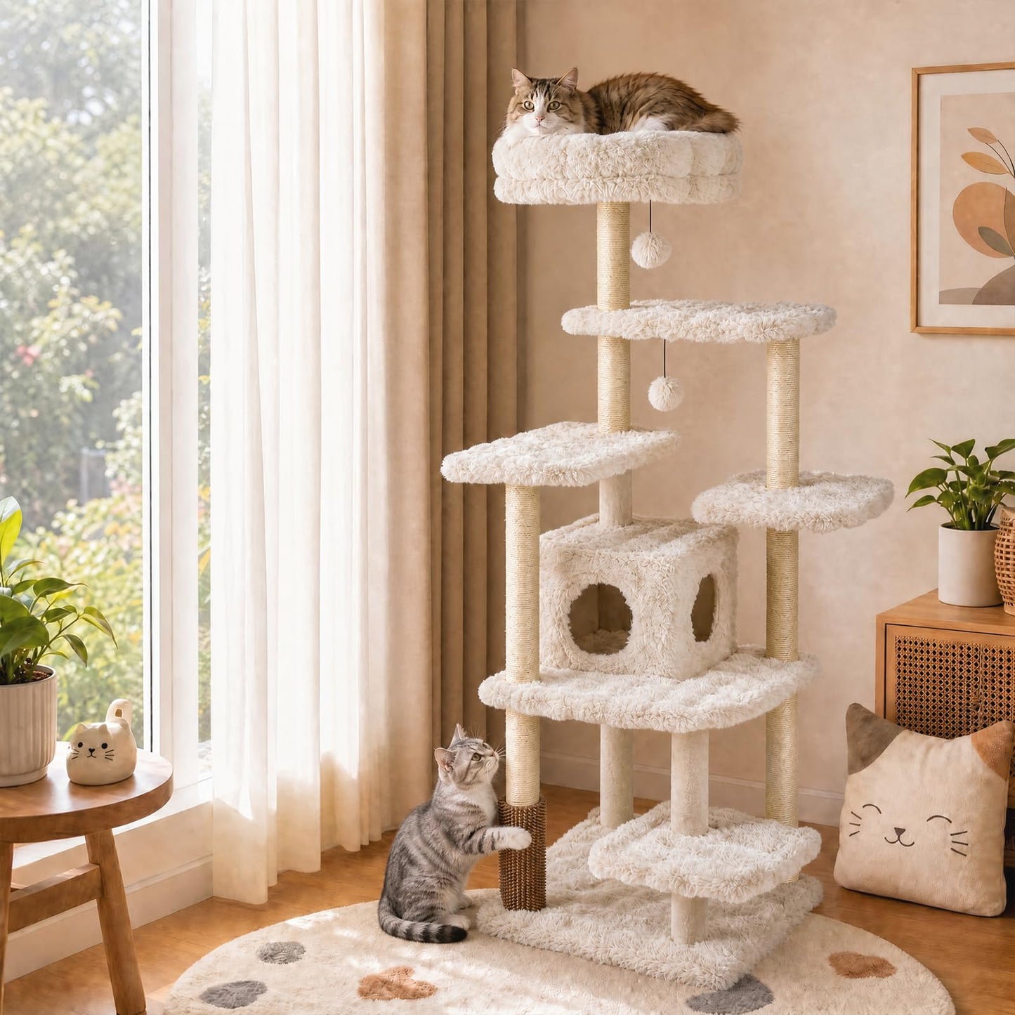 Cat Tree with Sisal Scratching Posts and Platform for Indoor Cats
