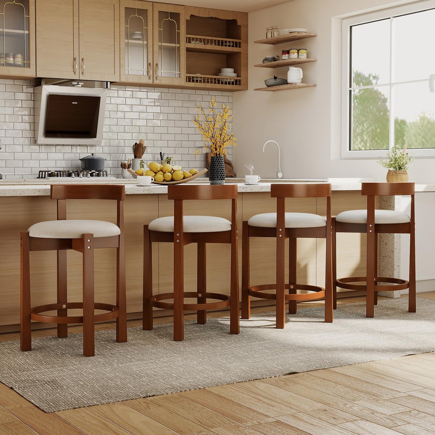 62cm Counter Height Bar Stools Set of 2 with Backrests and Footrests
