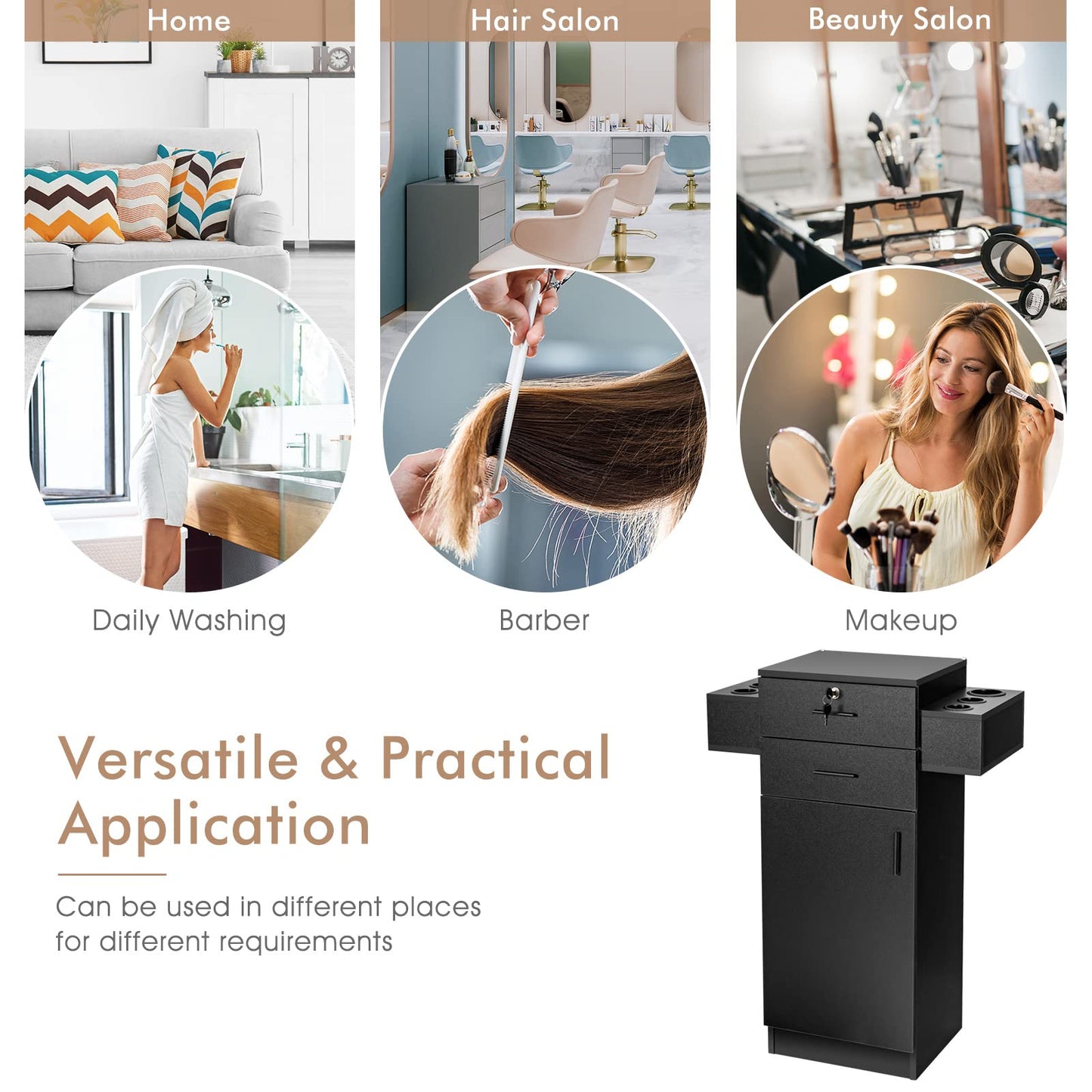Beauty Salon Storage Cabinet with 6 Hair Dryer Holders