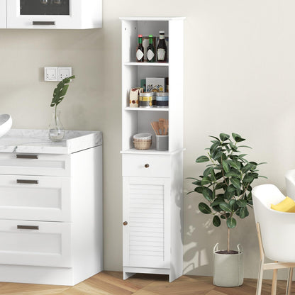 Wooden Freestanding Slim Storage Cupboard with Adjustable Shelves