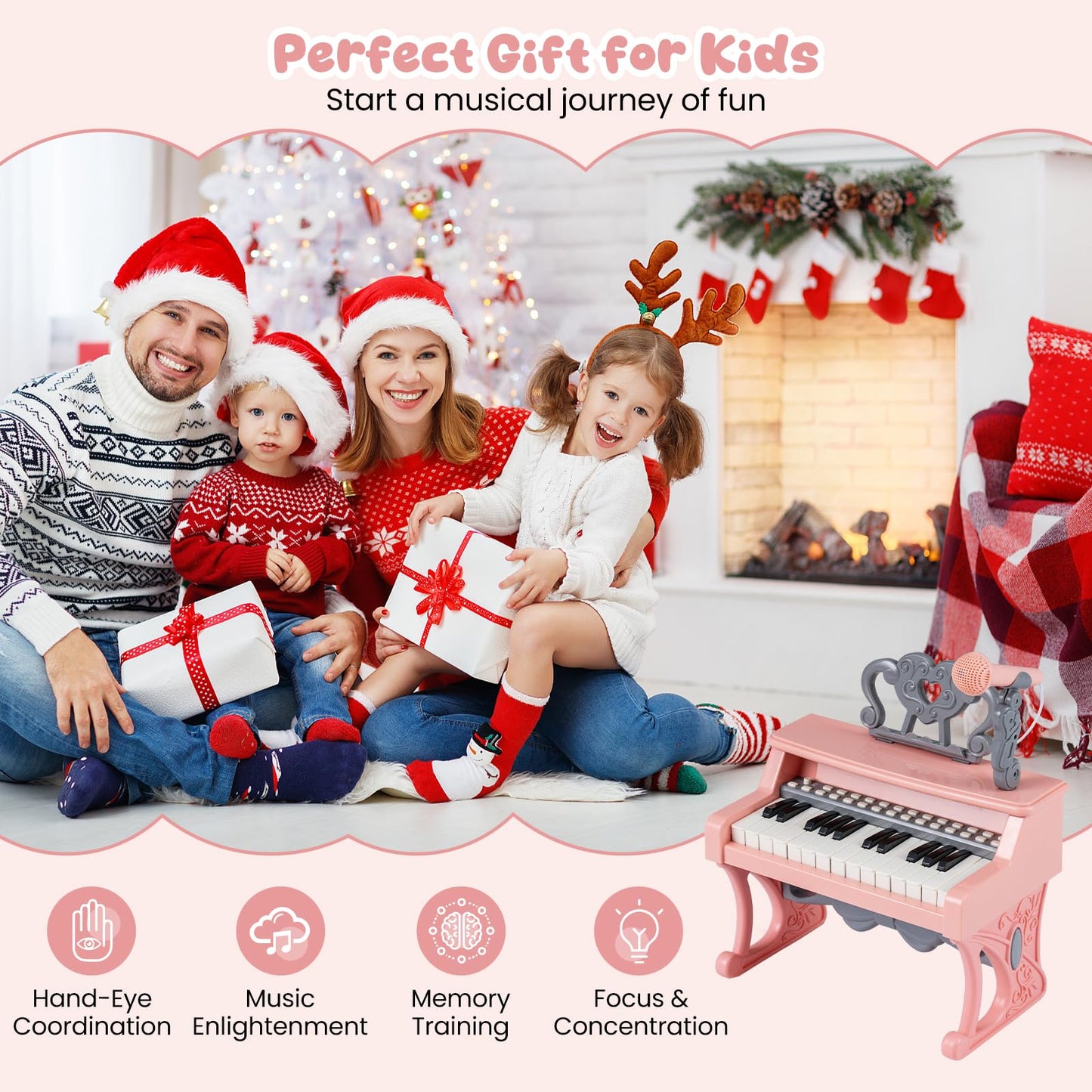 Mini Keyboard Piano for Kids 25 Keys Electric Piano with Music Stand and Microphone