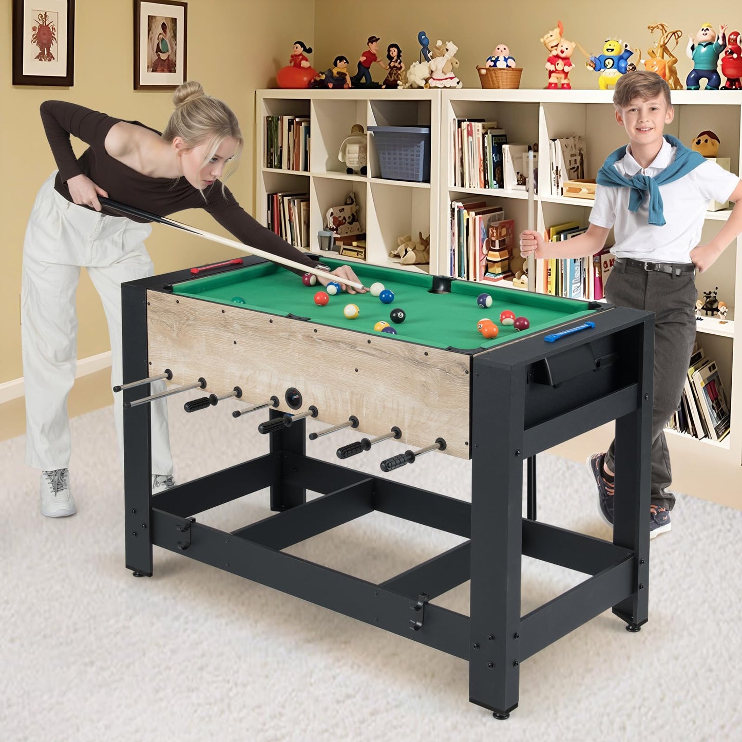 2-in-1 Swivel Multi Game Table 122 cm Foosball and Pool Combo Table