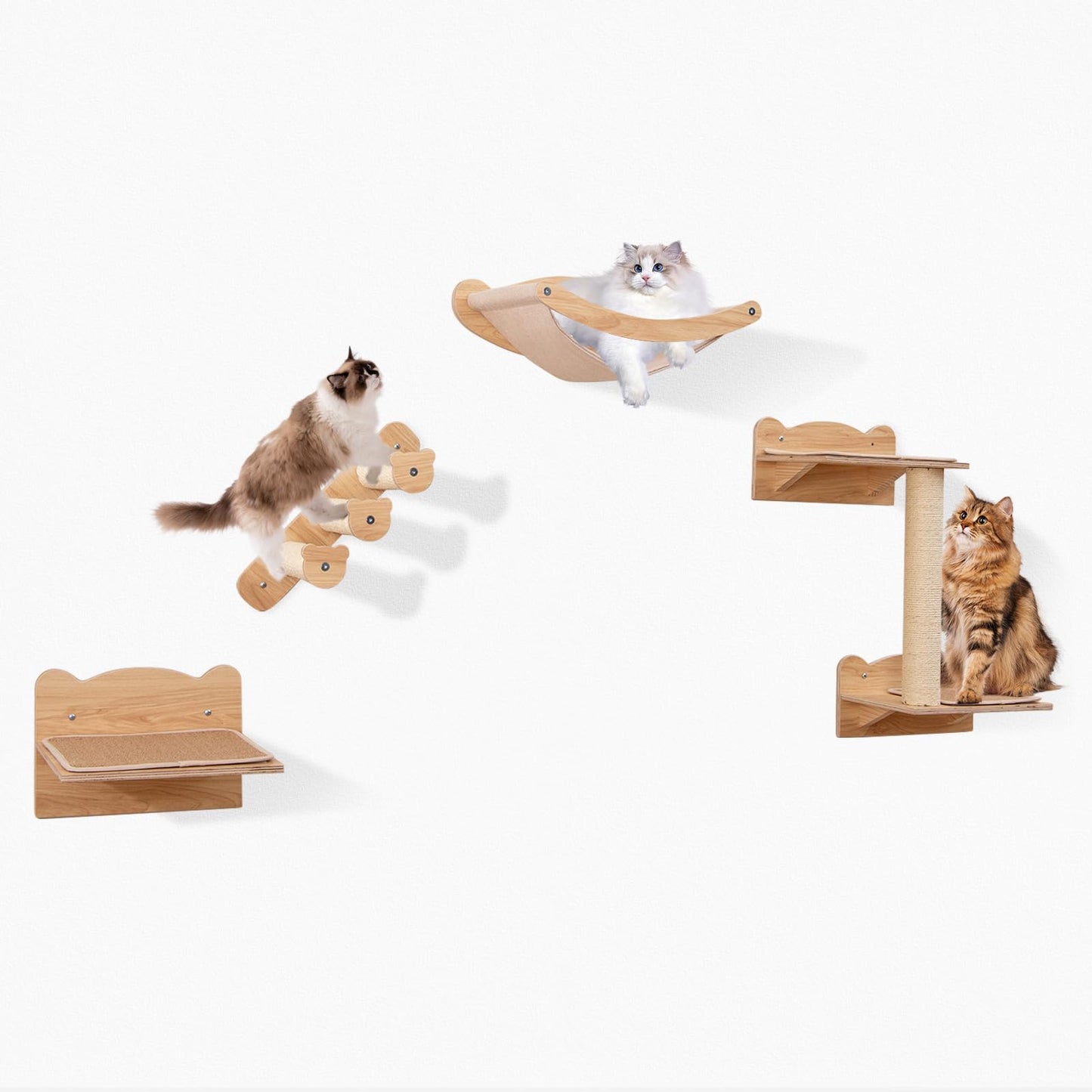 4pcs Wall Mounted Cat Tree with Hammock & Sisal Steps