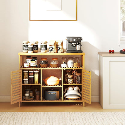 Bamboo Bathroom Cabinet 2-Door Storage Organizer with Shelves