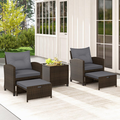 5-Piece Rattan Garden Furniture Set, Patio Conversation Set with 2 Chairs