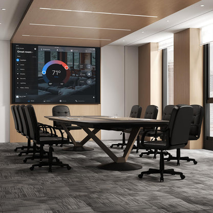 Leather Office Chair PU Upholstered Swivel Chair with Ergonomic Back and Curved Armrests