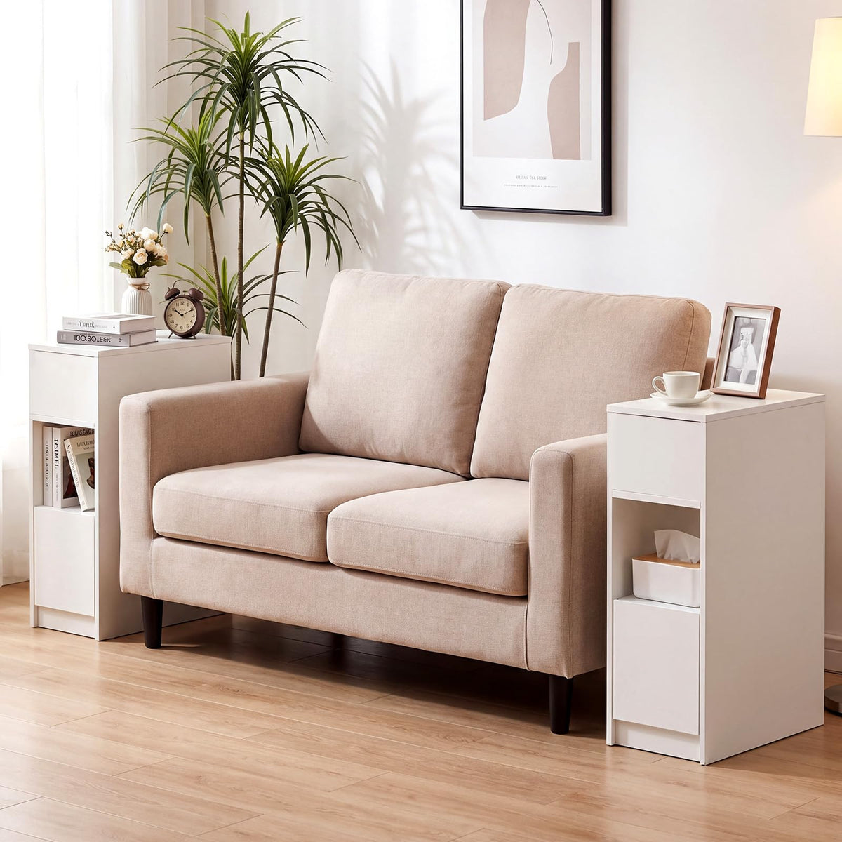 Slim Bedside Table with Drawer and 2 Storage Compartments
